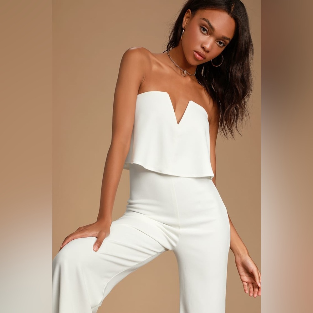 Lulus-Power of Love White Strapless Jumpsuit (XL/M/L)